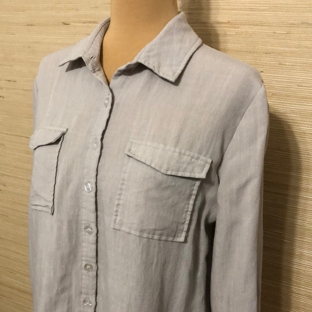 Amaryllis Light Beige Oatmeal Linen Cotton Button-Up Long Sleeve Shirt Medium - Picture 2 of 10